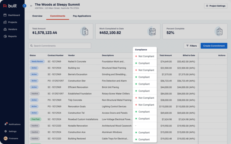 Built's Contractor Compliance Tracking Dashboard