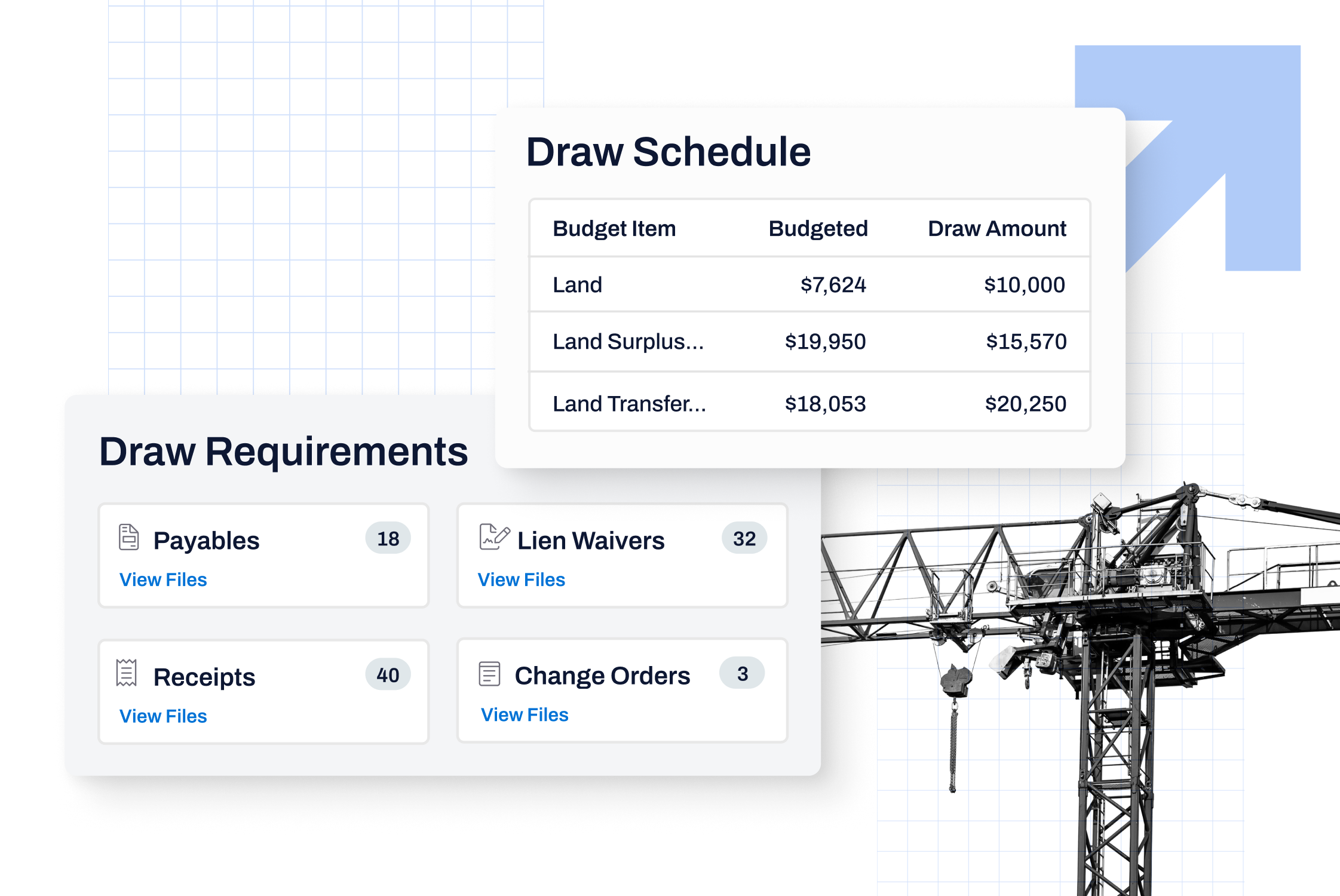 Built platform dashboard showing draw schedule management across multiple construction projects, highlighting centralized visibility and progress tracking for lenders and developers.