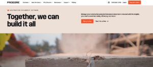 A screenshot of Procores homepage