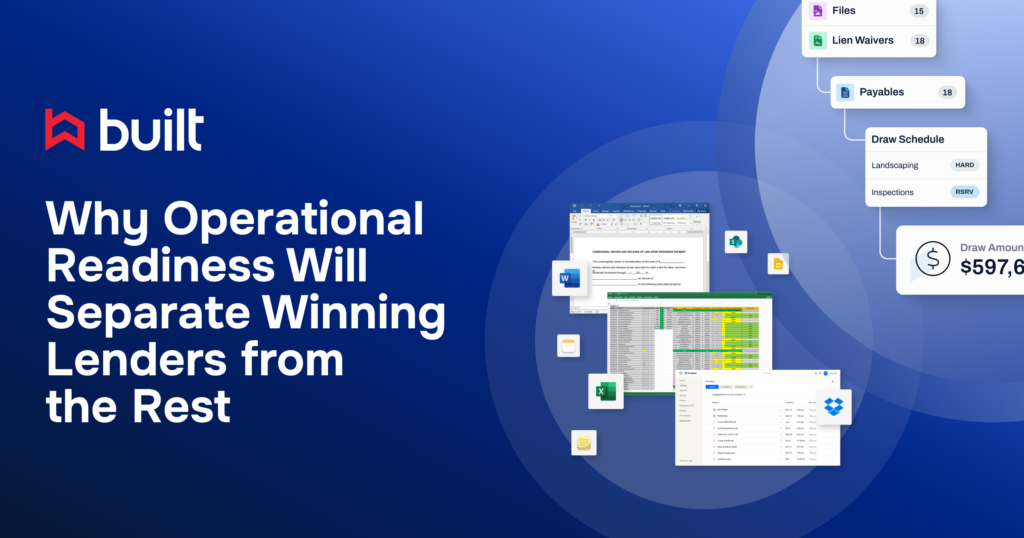 Built platform illustrating operational readiness in construction lending with connected workflows, document management, and draw processing