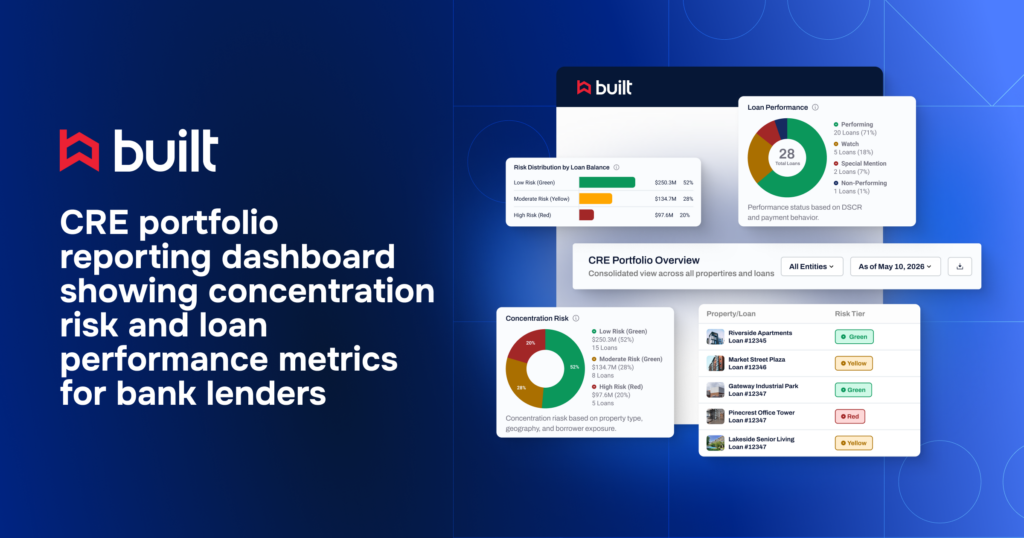 Built commercial real estate portfolio reporting dashboard displaying concentration risk, loan performance metrics, portfolio health indicators, and risk-tier reporting for bank lenders.